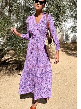 Emerson Fry Frances 4 V Dress - Violet Wildflower Maxi Dress size Large